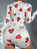 Heart Print Button Front Sleep Romper