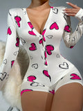 Heart Print Button Front Sleep Romper