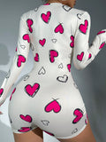 Heart Print Button Front Sleep Romper