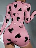 Heart Print Button Front Sleep Romper