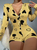 Heart Print Button Front Sleep Romper