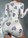 Heart Print Button Front Sleep Romper